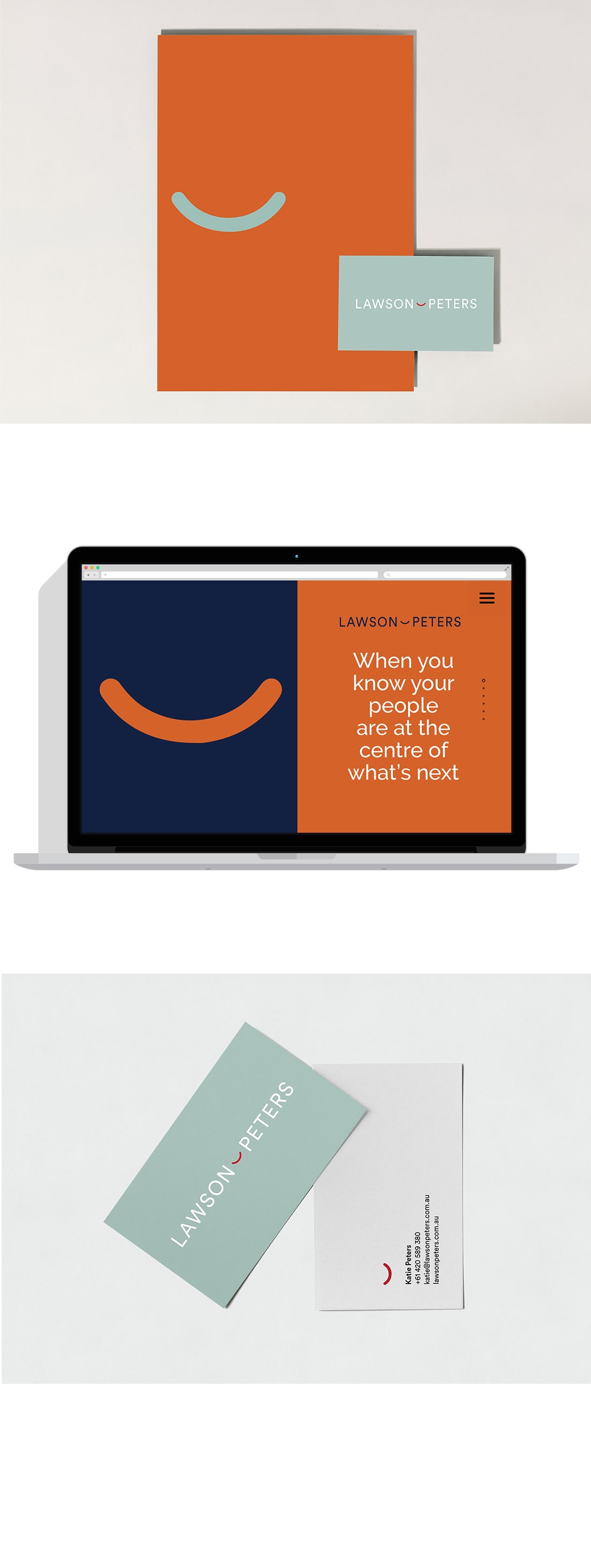 images of stationary, webpage and business cards using the branding for Lawson and Peters